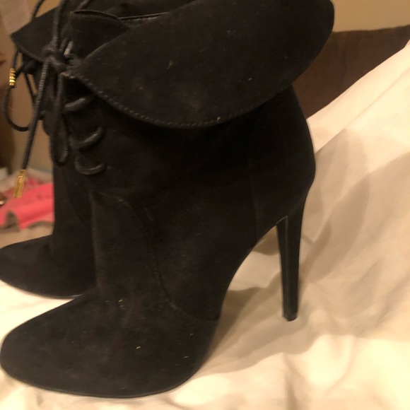 Black Shoe dazzle heels booties lace up Haddie 7 - Picture 3 of 11